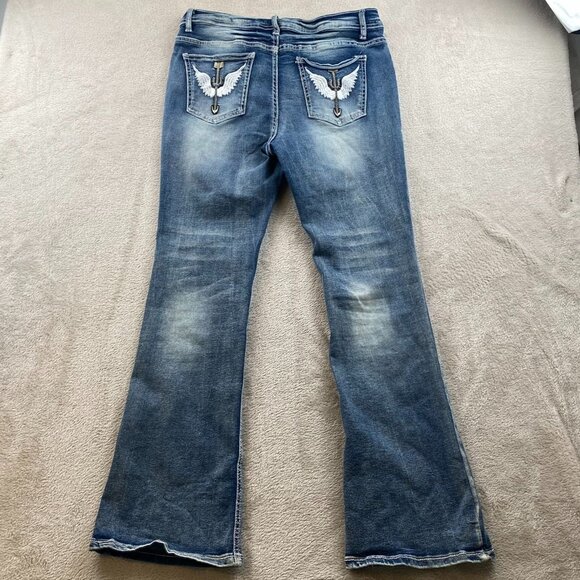 Temu Women's Jeans Large 30x28 Flare Leg Mid Rise Baggy Embroidered Retro - Picture 13 of 13